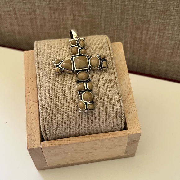 Jewelry - Silver and Tan Cross Pendant 925 Sterling Silver